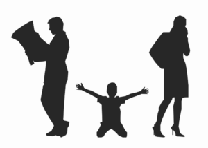 Silhouette of parents ignoring child